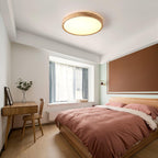 Loftlampe, naturligt gummitræ, slank indbygget montering, integreret LED