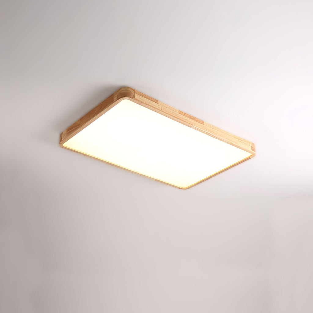 Loftlampe, naturligt gummitræ, slank indbygget montering, integreret LED