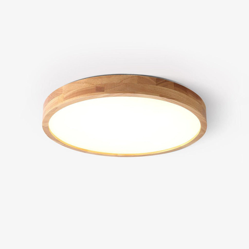 Loftlampe, naturligt gummitræ, slank indbygget montering, integreret LED