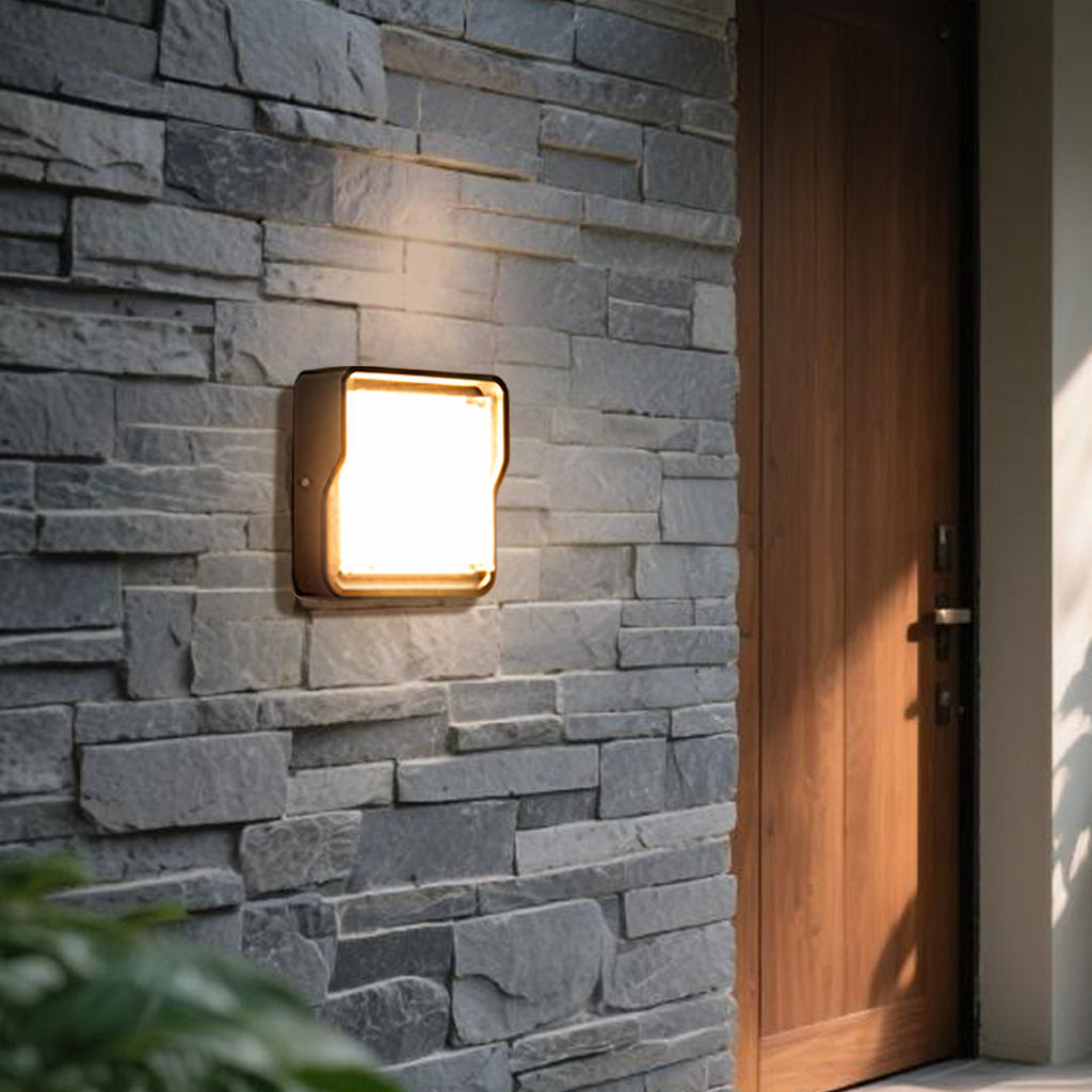 Arandela Exterior Quadrada em Alumínio Preto, LED Branco Quente 12W