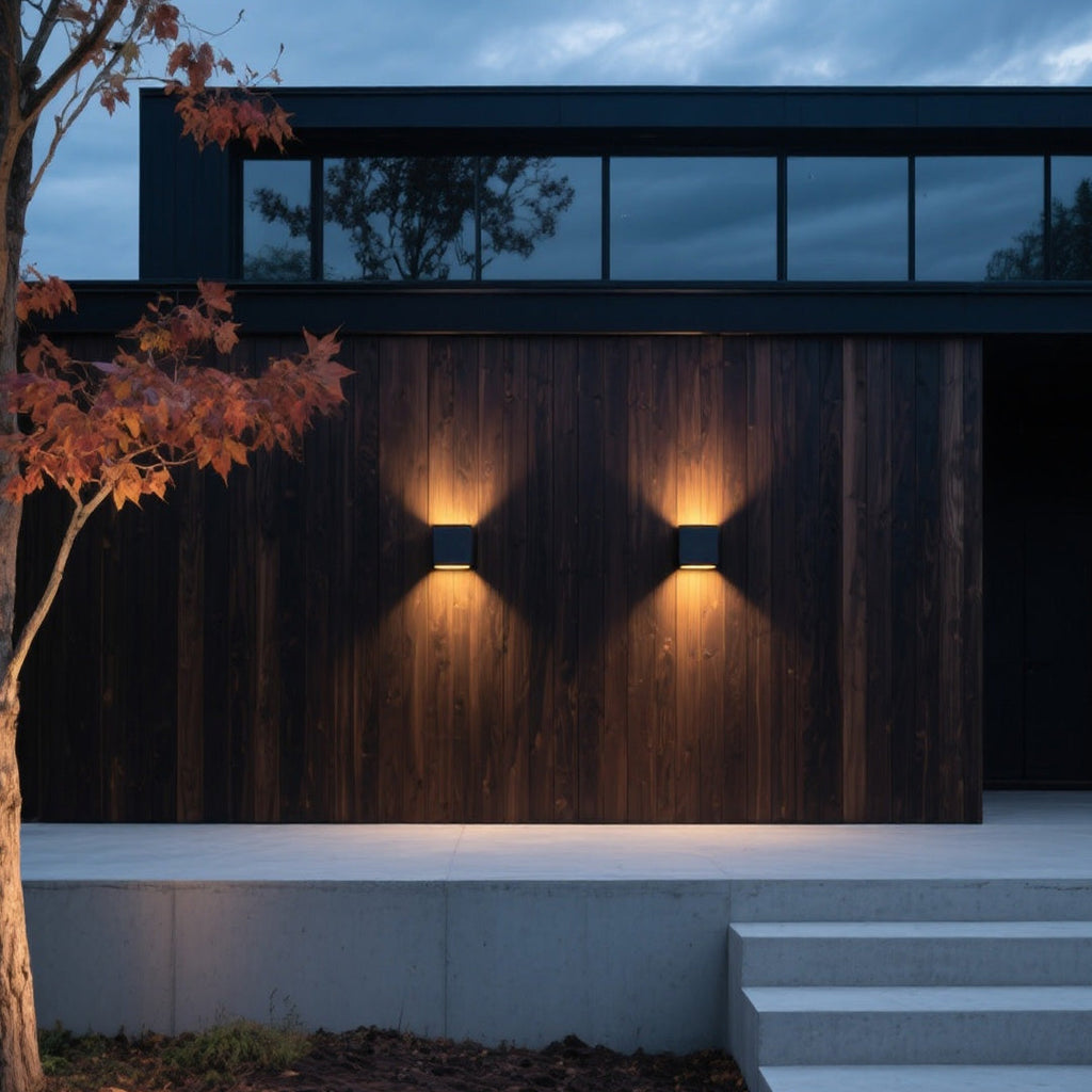 Applique murale extérieure en aluminium moulé sous pression, finition gris sable, lumière LED chaude  