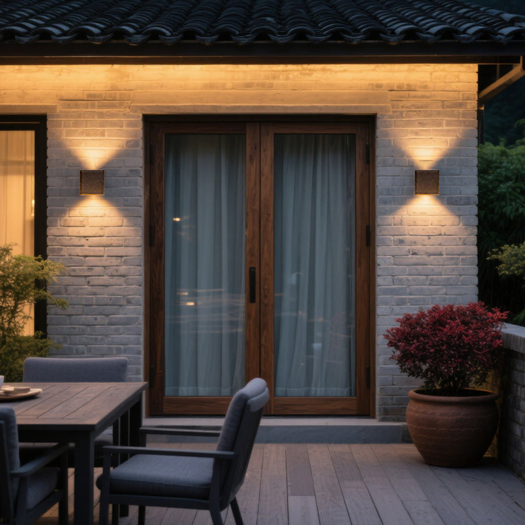 Applique murale extérieure en aluminium moulé sous pression, finition gris sable, lumière LED chaude  