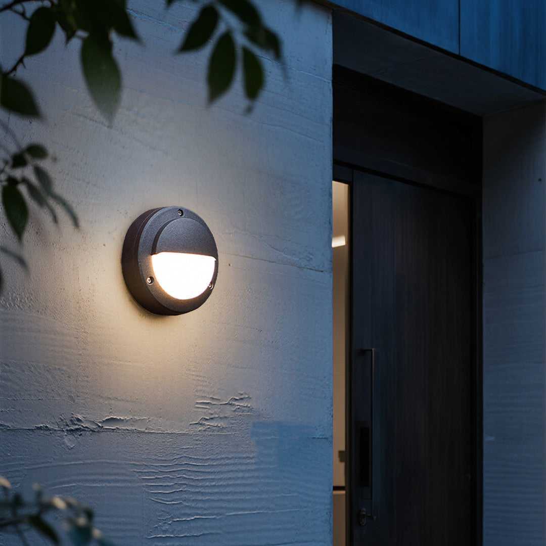 Rund udendørs væglampe i aluminium, sort, integreret LED