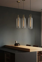 Glass pendant light with copper-plated body and frosted glass shade