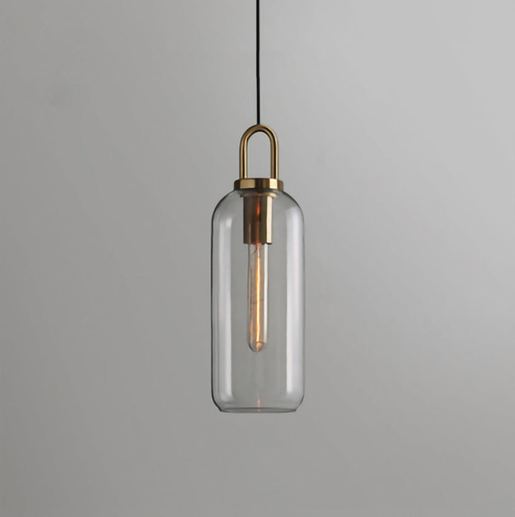 Clear glass sphere pendant light with copper-plated body, 13 cm