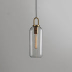 Clear glass sphere pendant light with copper-plated body, 13 cm
