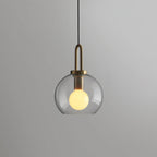 Clear glass sphere pendant light with visible filament bulb, 20 cm
