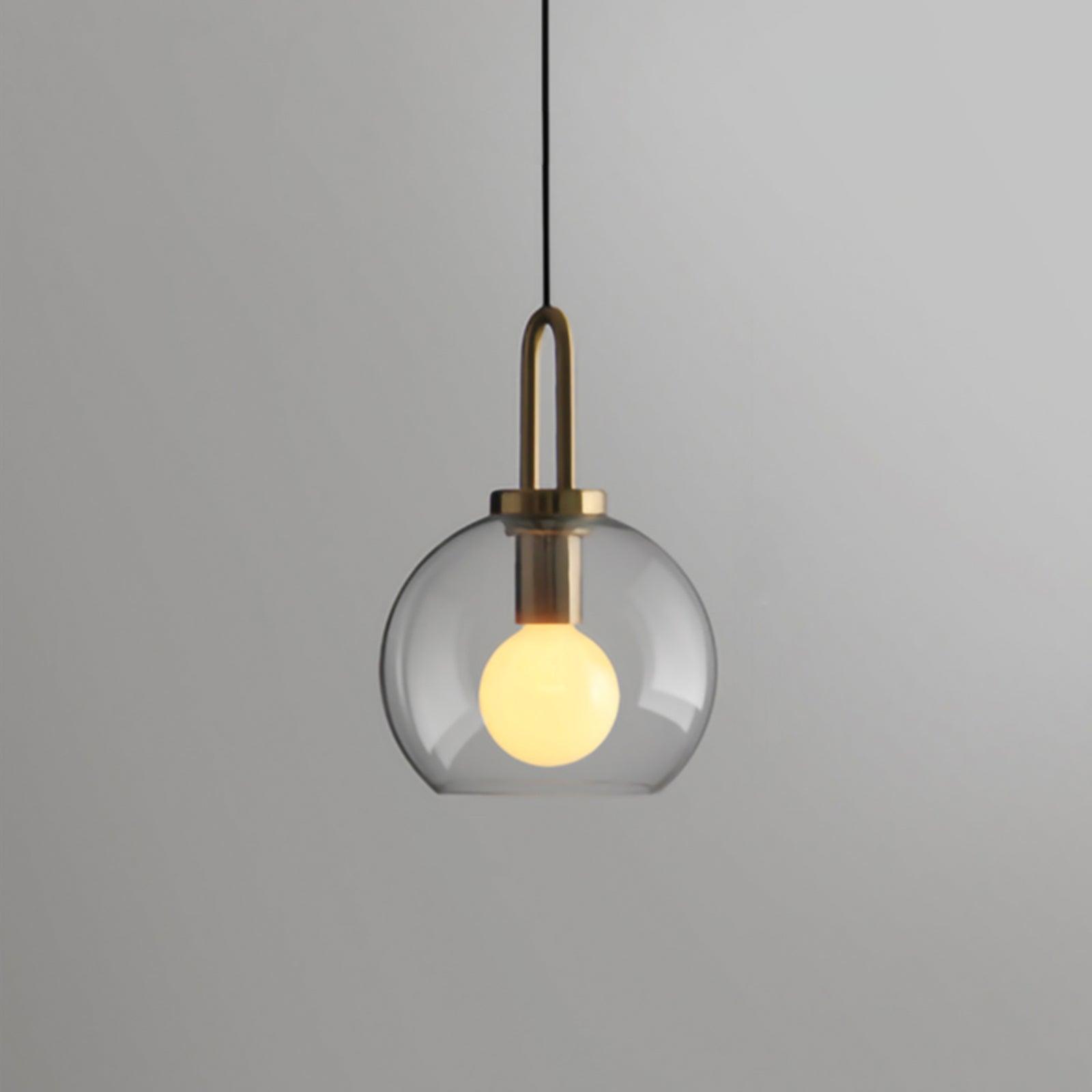Clear glass sphere pendant light with visible filament bulb, 20 cm