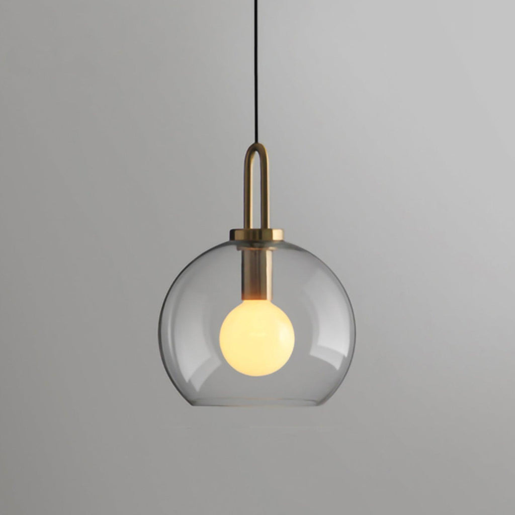 Clear glass sphere pendant light with copper-plated fitting, 25 cm