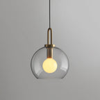 Clear glass sphere pendant light with copper-plated fitting, 25 cm