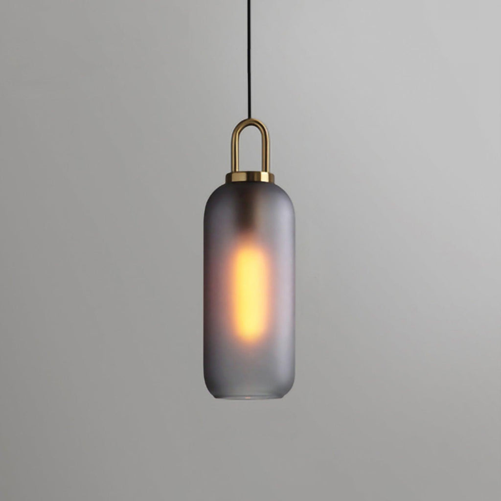 Frosted smoke-gray glass pendant light with copper accent, 13 cm