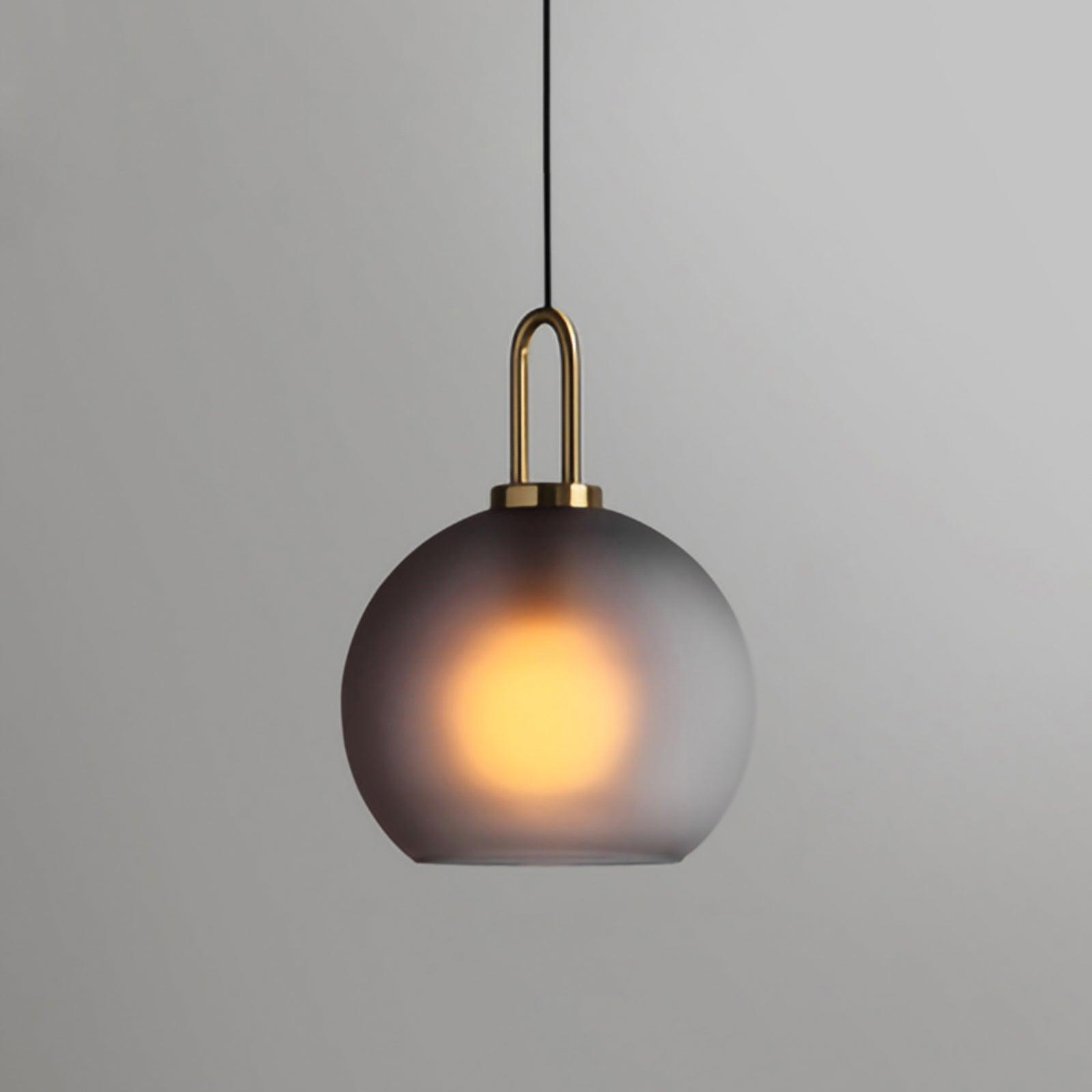 Frosted smoke-gray glass pendant light with copper body, 25 cm