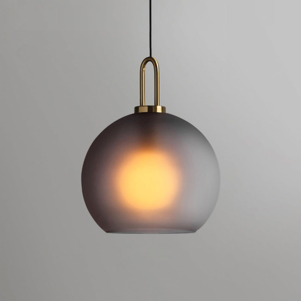 Frosted smoke-gray glass pendant light with warm filament, 30 cm