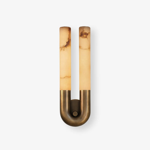 Front view of the Arch wall sconce on a plain white background, bronze U-bend and veined alabaster tubes