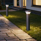 Black Aluminum Bollard Post Light, Warm LED Garden Path Lighting