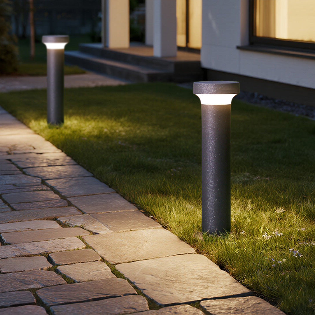 Black Aluminum Bollard Post Light, Warm LED Garden Path Lighting