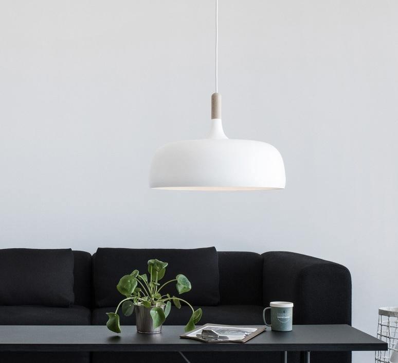 Acorn pendant light in white finish with natural oak base