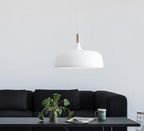 Acorn pendant light in white finish with natural oak base