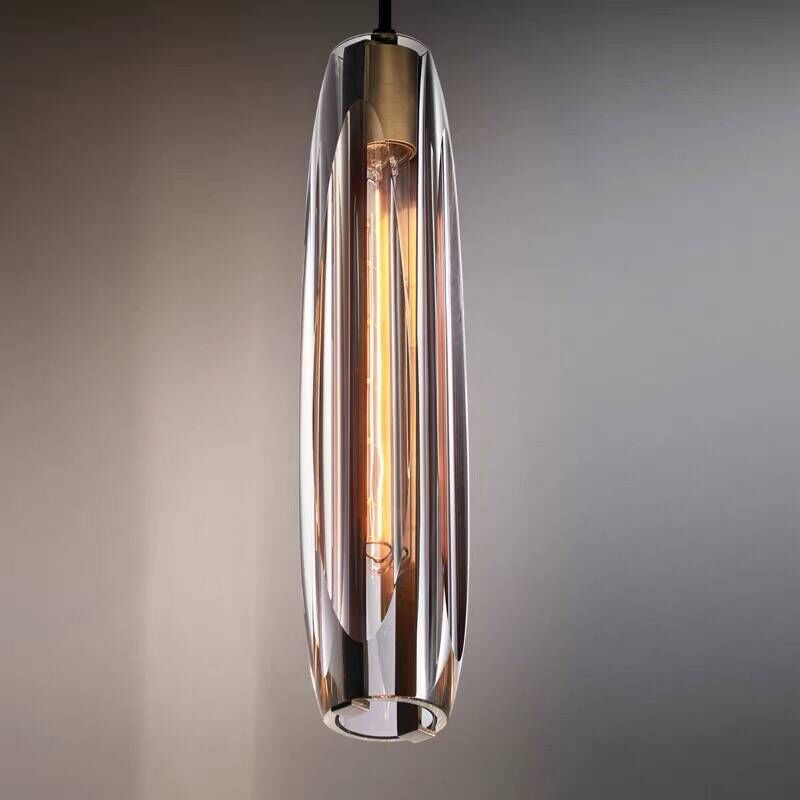 Candeeiro de Teto Pequeno com Pendente de Vidro e Estrutura em Latão, Pronto para LED