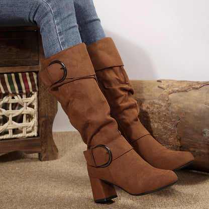 Bottes mi-mollet à talon épais