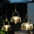 Solar Outdoor Pendant Light With Clear Acrylic Shade, Tri-Color LED