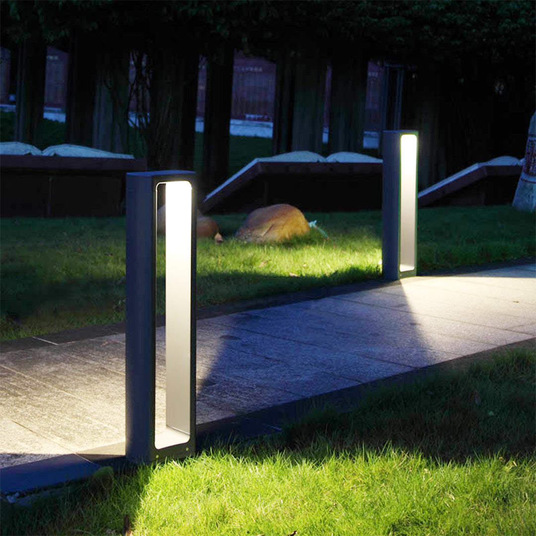 Luz de Baliza Exterior, Luz de Caminho LED Quadrada em Alumínio Cinza Areia