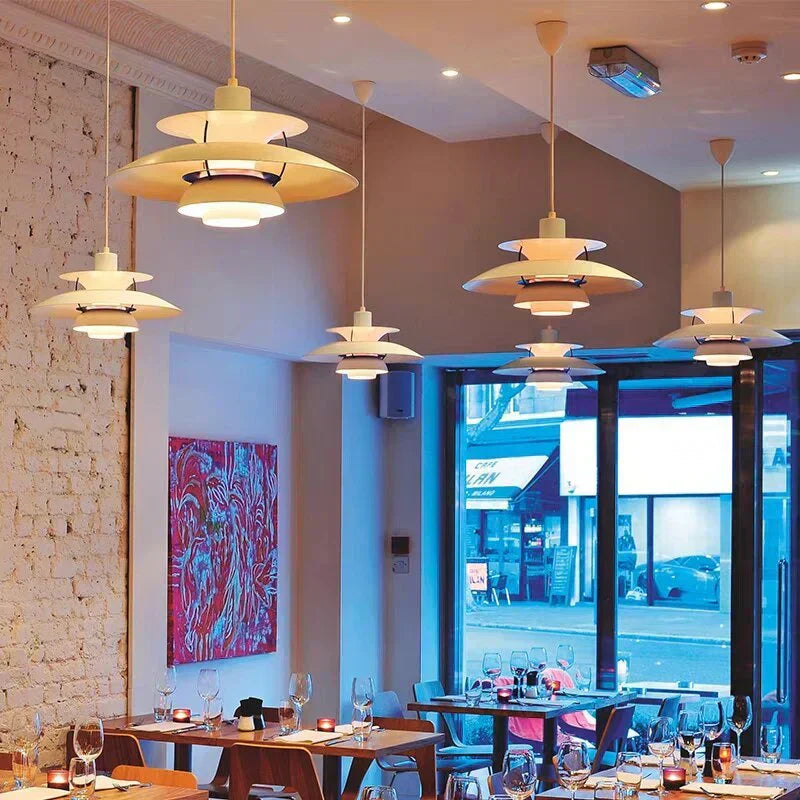 Multicolor Pendant Light With LED Glow, Tiered-Shade Retro Ceiling Lamp