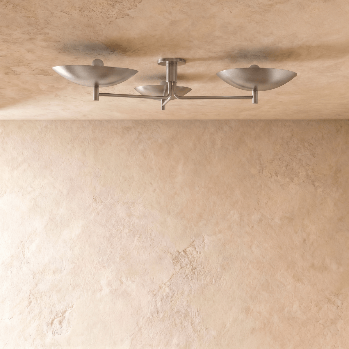Clérachic ceiling light, close view of the three angled shades and slender branching arms.