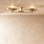 Clérachic ceiling light in vintage brass, three boat-shaped shades branching from a central ceiling mount.
