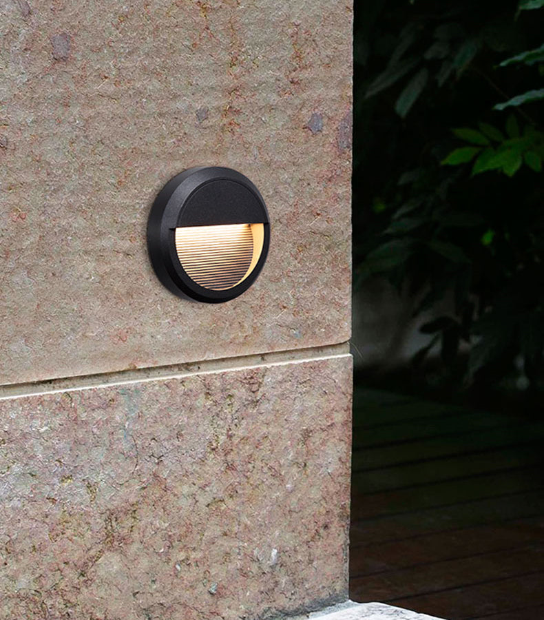 Geometriske LED-udendørs trinlys, runde eller firkantede, aluminium