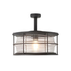 Iron And Glass Flush Mount Ceiling Light For Balcony, Sunroom