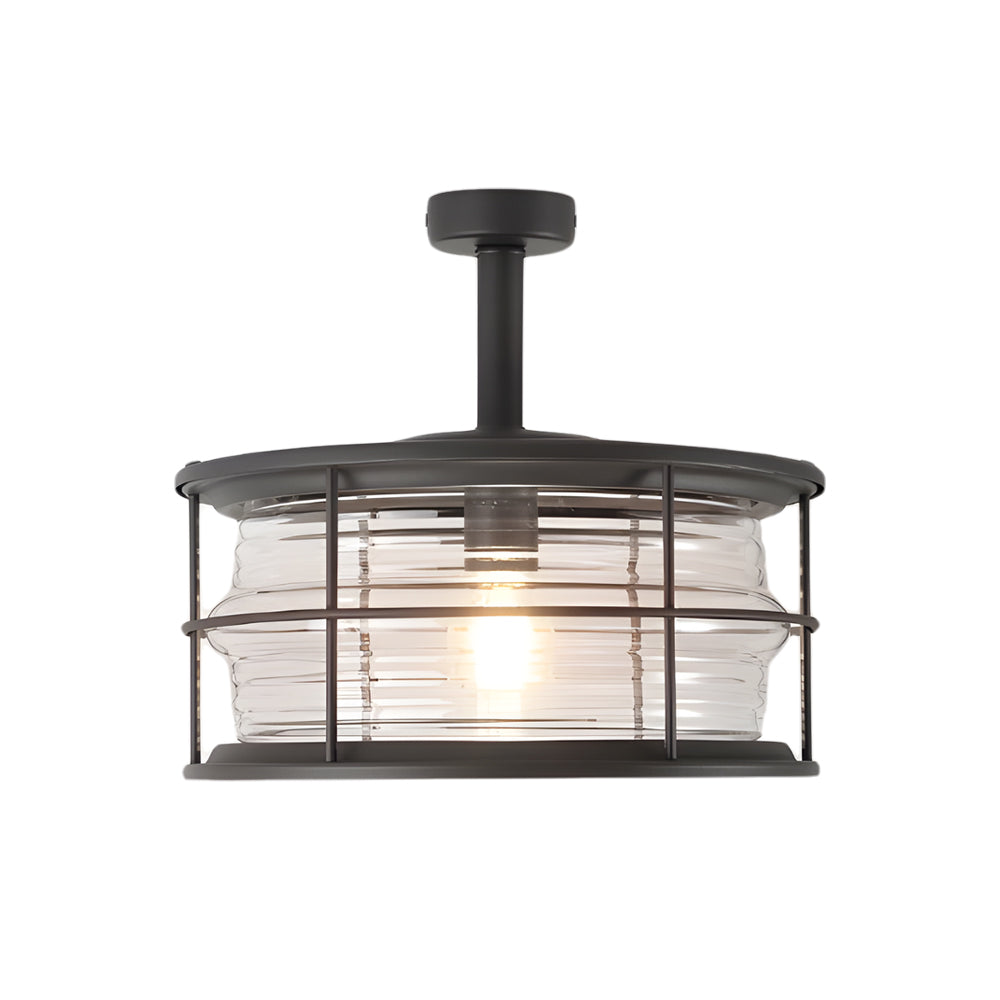 Iron And Glass Flush Mount Ceiling Light For Balcony, Sunroom