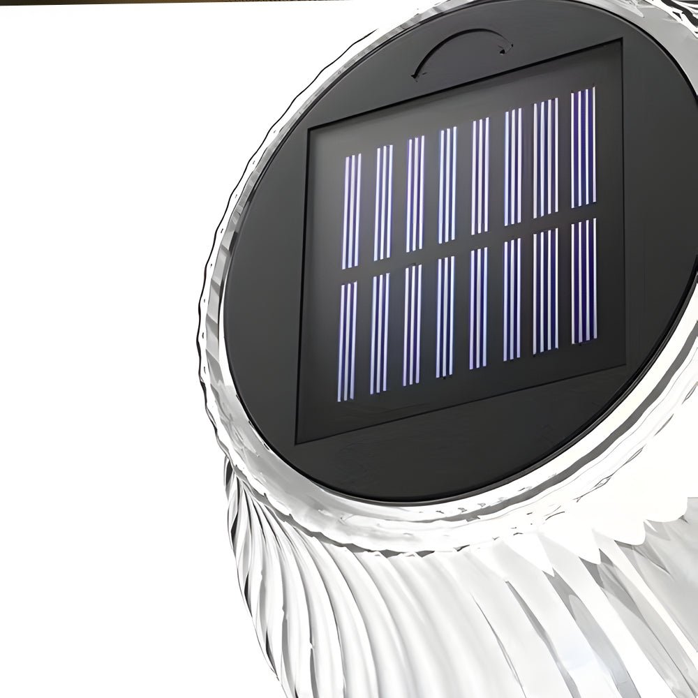 Udendørs solcelle væglampe med buet metalarm og glasskærm
