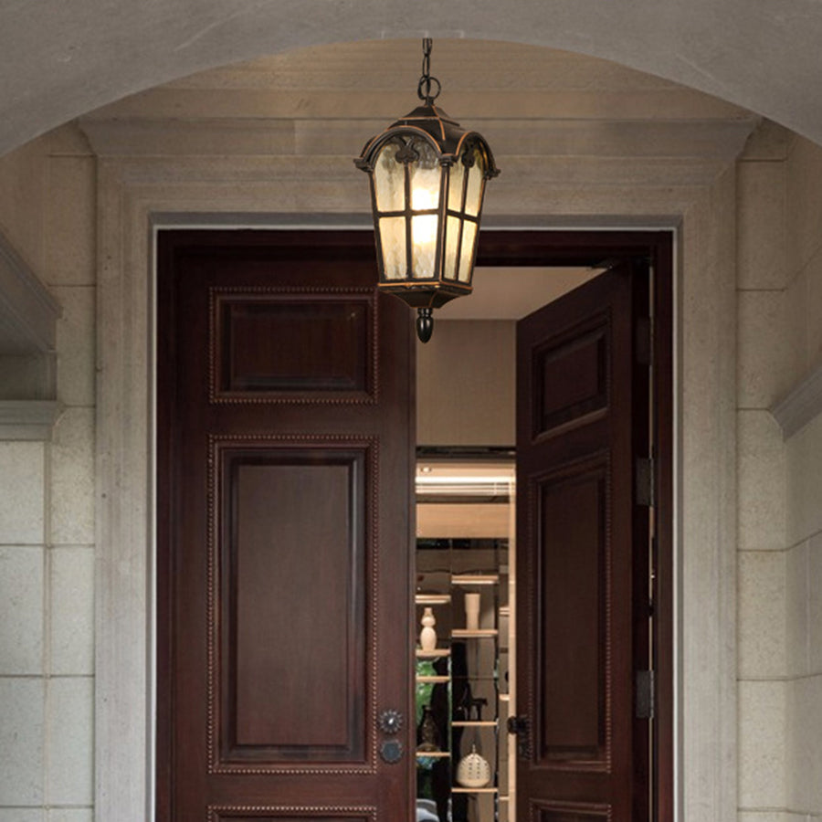 Cast Aluminum Porch Ceiling Light, Roman-Style Glass Shade