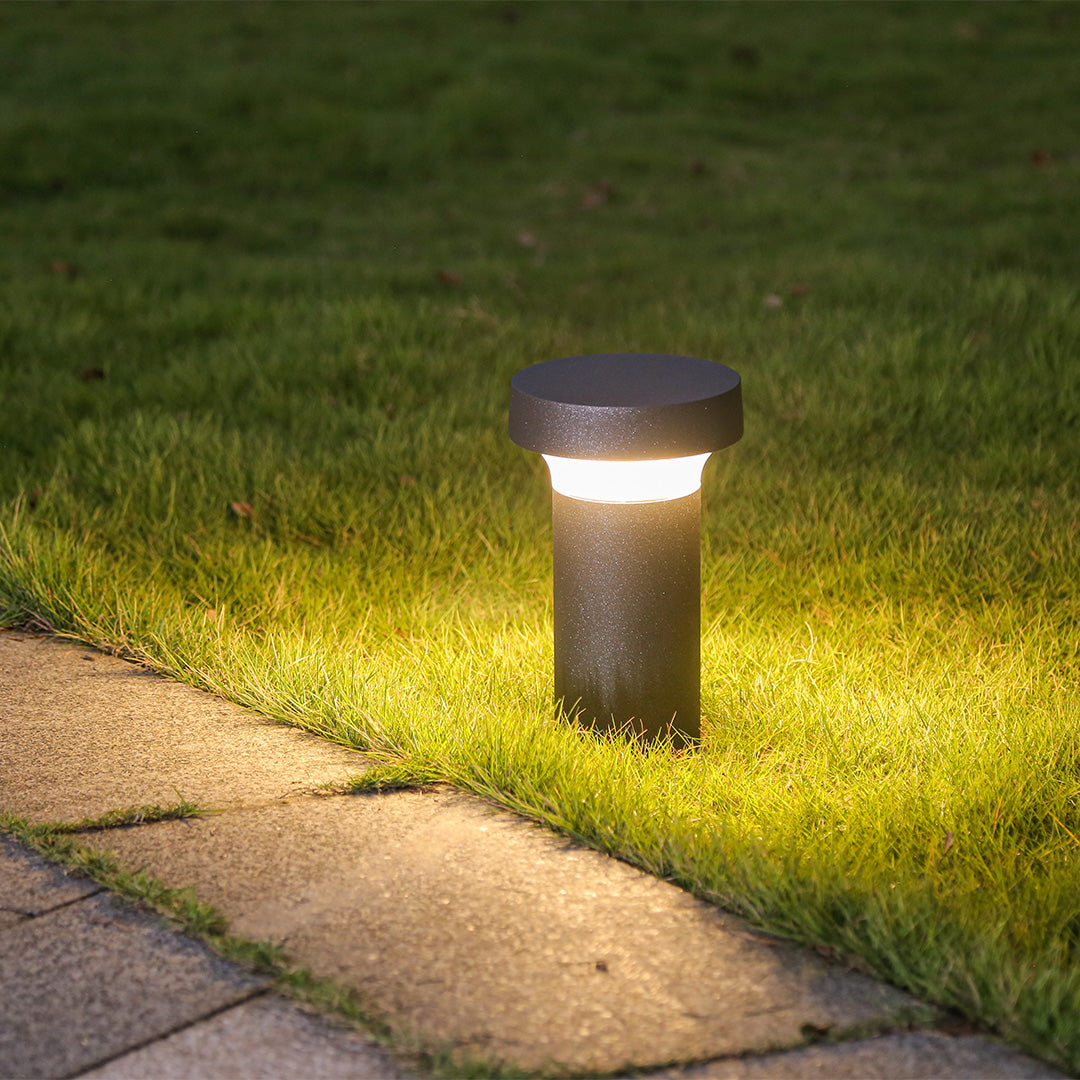Black Aluminum Bollard Post Light, Warm LED Garden Path Lighting