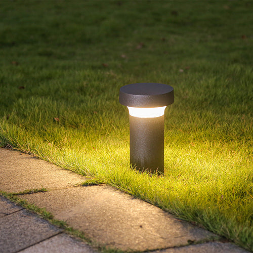Black Aluminum Bollard Post Light, Warm LED Garden Path Lighting