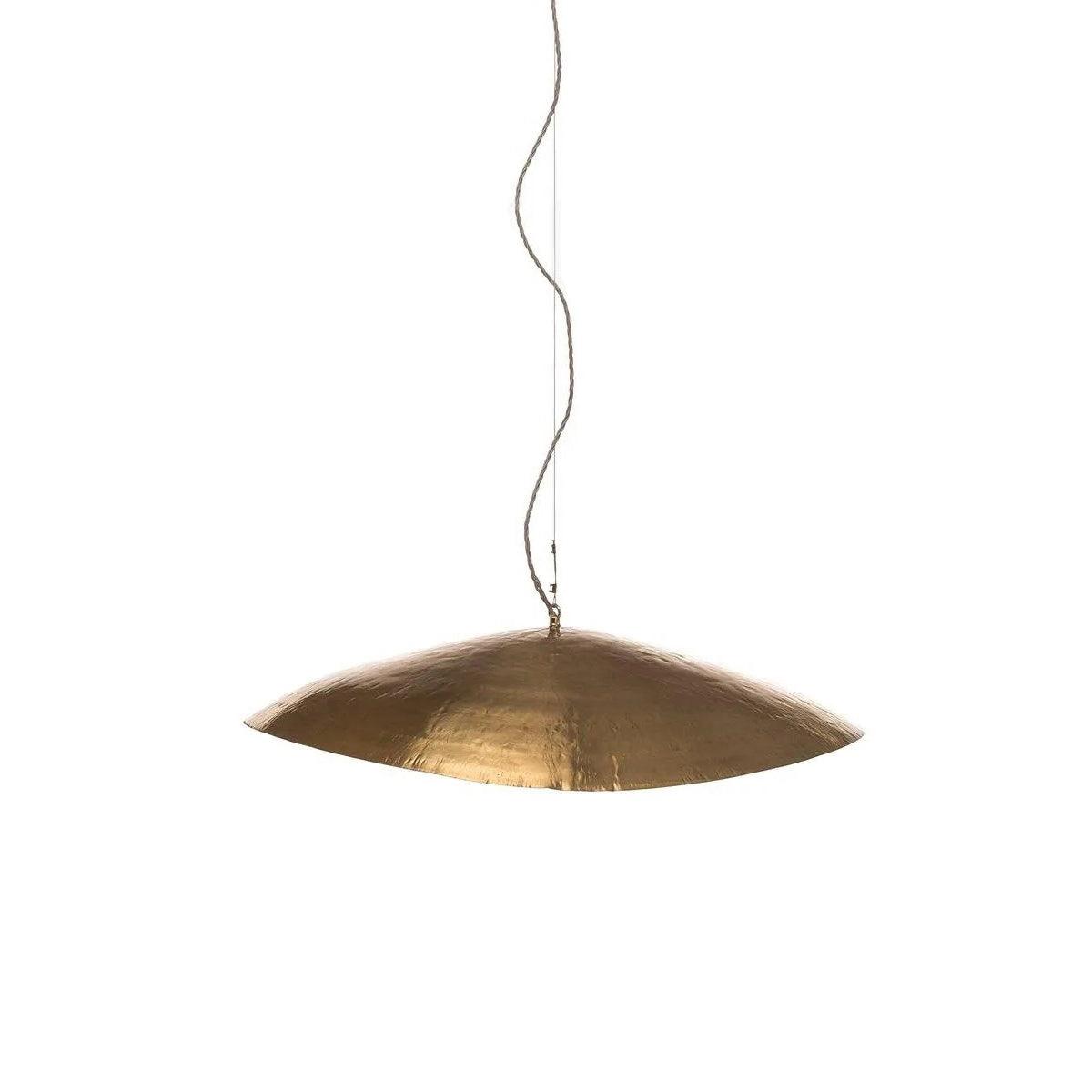 Viewed flat from below, this Clérachic hammered brass shade is shown unlit on white.