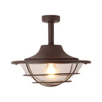 Iron And Glass Flush Mount Ceiling Light For Balcony, Sunroom