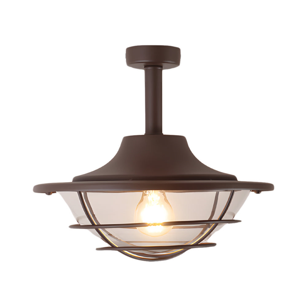 Iron And Glass Flush Mount Ceiling Light For Balcony, Sunroom