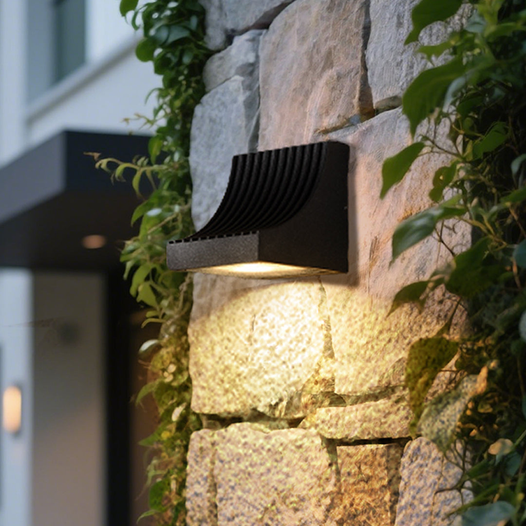 Luz de Parede Exterior em Vidro Industrial, Alumínio Preto Minimalista