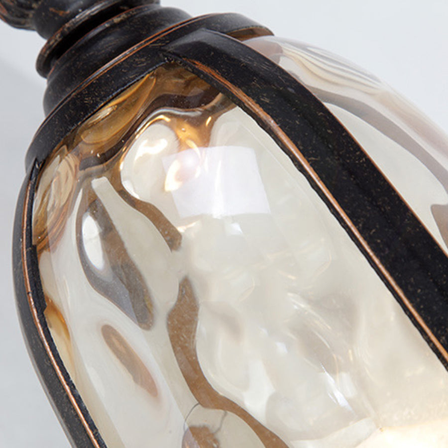 Champagne Glass Outdoor Wall Light With Black Die-Cast Aluminum Frame