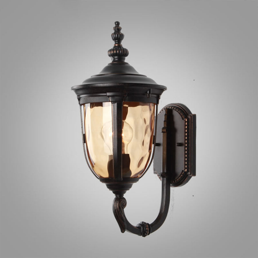 Champagne Glass Outdoor Wall Light With Black Die-Cast Aluminum Frame
