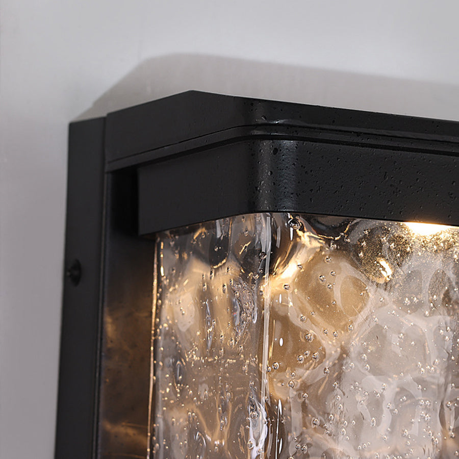 Emery Wall Light For Outdoors, Rectangular Design With Water-Drop Glass Shade