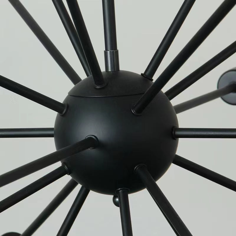 18-Light Sputnik Chandelier In Matte Black Metal, Industrial Style