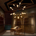18-Light Sputnik Chandelier In Matte Black Metal, Industrial Style