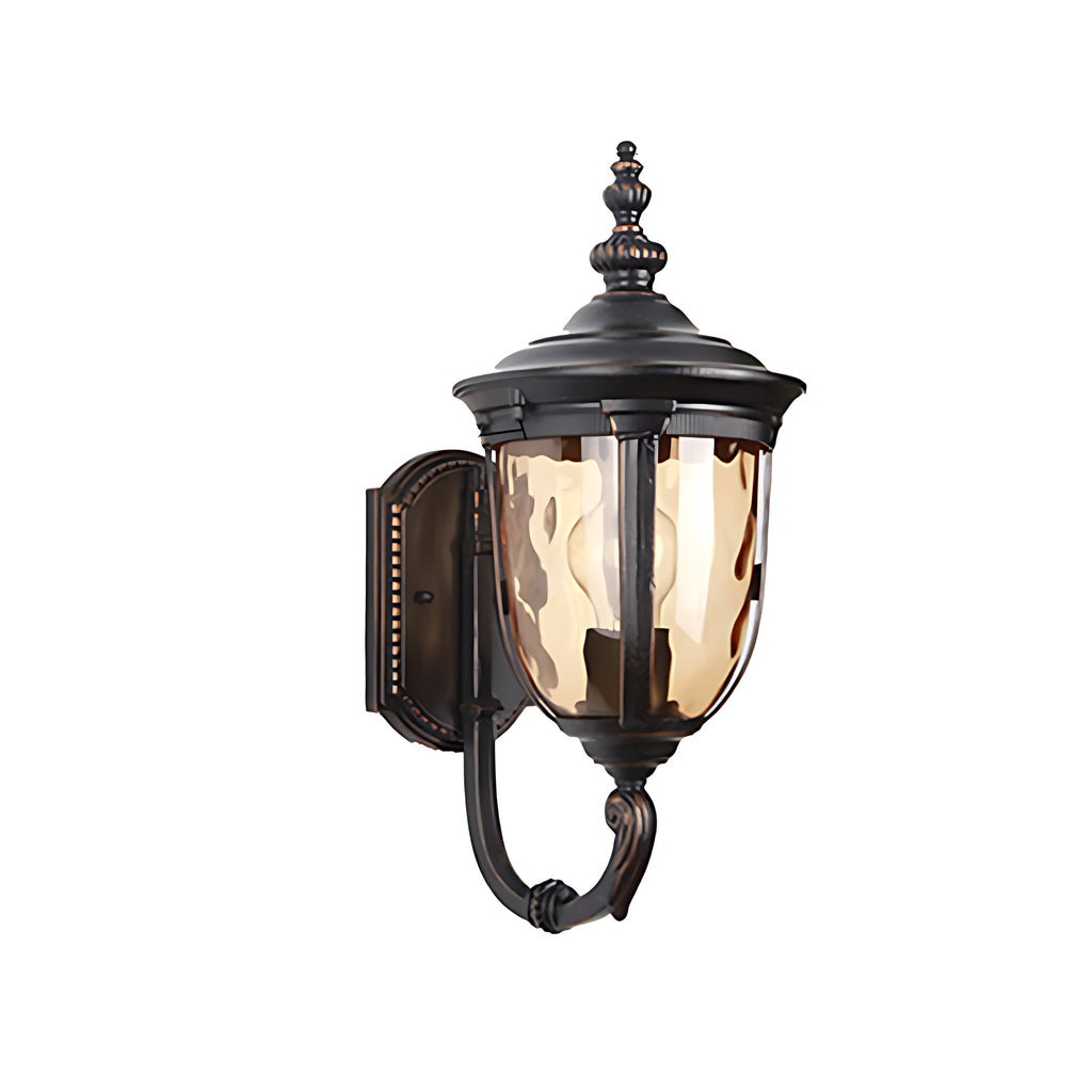 Champagne Glass Outdoor Wall Light With Black Die-Cast Aluminum Frame