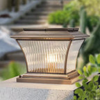 Copper Outdoor Pillar Light With Glass Shade, European-Style Post Lamp