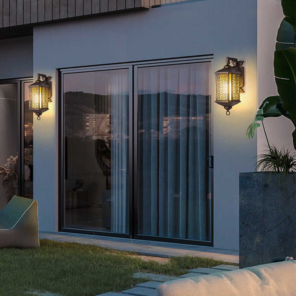 Oline Copper-Tone Iron Wall Lamp, Pierced Pattern Outdoor Sconce