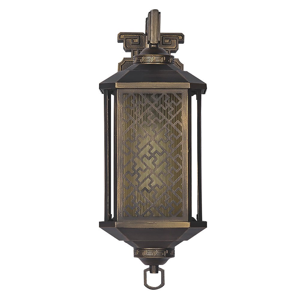 Oline Copper-Tone Iron Wall Lamp, Pierced Pattern Outdoor Sconce