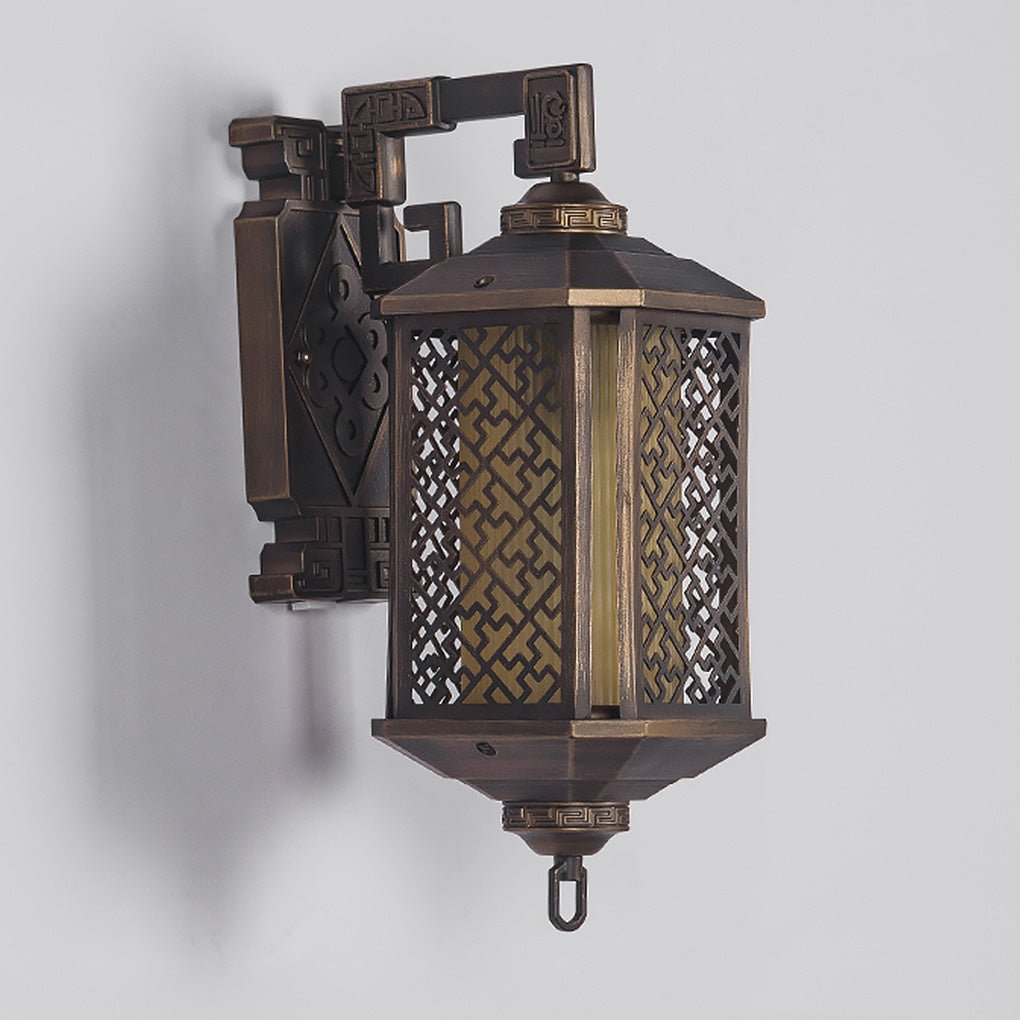 Oline Copper-Tone Iron Wall Lamp, Pierced Pattern Outdoor Sconce
